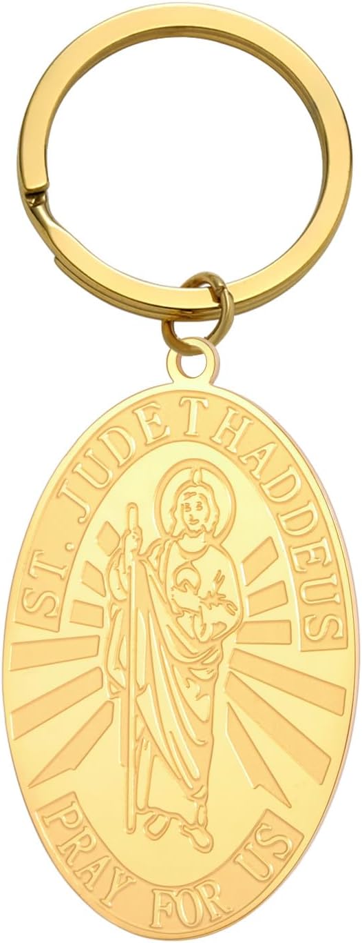 kkjoy Saint Jude Thaddeus PRAY FOR US Keyring Stainless Steel Religious Medal Keychain Purse Bag Accessories for Women Men