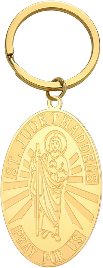 kkjoy Saint Jude Thaddeus PRAY FOR US Keyring Stainless Steel Religious Medal Keychain Purse Bag Accessories for Women Men