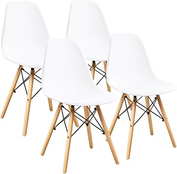 Furniwell Modern Style Dining Chair Mid Century Modern DSW, Indoor Plastic Shell Lounge Plastic Chairs Side Chairs Set of 4 White