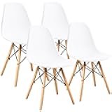 Furniwell Modern Style Dining Chair Mid Century Modern DSW, Indoor Plastic Shell Lounge Plastic Chairs Side Chairs Set of 4 (White)