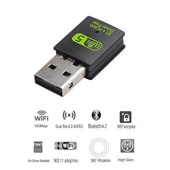 REDLUX USB WiFi Bluetooth Adapter, 600Mbps Dual Band 2.4/5GHz Wireless Network Card, USB WiFi Dongle for PC/Laptop/Desktop, Support Windows 7/8.1/10