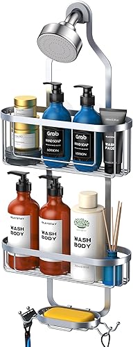 Miniatura 7 de Kadolina Organizador de ducha colgante para baño, cesta de almacenamiento para ducha sobre la cabeza con ganchos para maquinilla de afeitar y