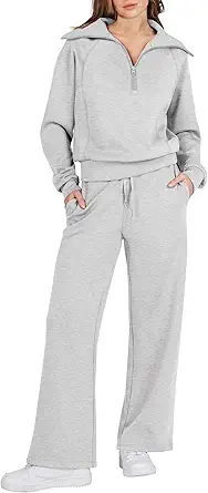 LOGENE Womens 2 Piece Sweatsuits Lounge Joggers Sets Half Zip Sweatshirts with Wide Leg Sweatpants 2023 Fall Outfits