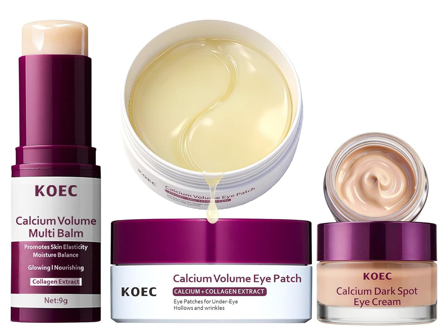 Calcium Volume Multi Balm Stick + Under Eye patch 60ea + Calcium Eye Ceam, Collagen Boosting, Wrinkle Smoothing, Firming & Eye Hollow Plumping Eye Treatment,Hydrating, Anti-Aging & Travel Friendly