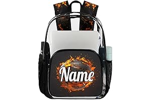 Customized Name PVC Clear Backpack Basketball Fire Flame Patterns