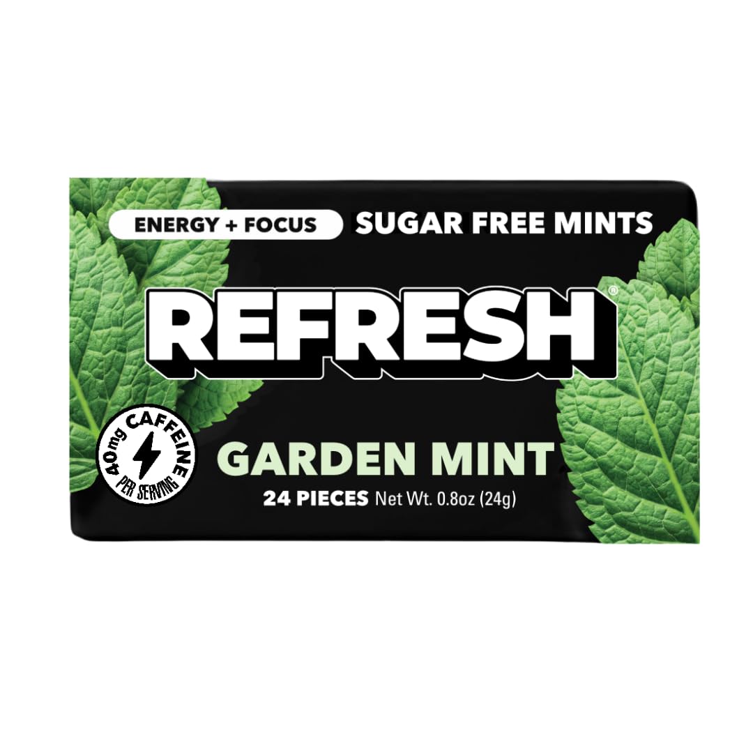 Refresh Gum Balas de menta com cafeína, xilitol e sem açúcar, 144 unidades (6 pacotes)