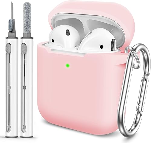 Funda protectora de silicona suave con hebilla para AirPods, viene con bolígrafo limpio, para mujeres y hombres, compatible con Apple AirPods de 2