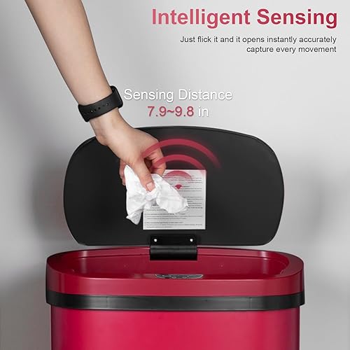 Vista 55 de Bote de basura para cocina de 13 galones (50 litros) con tapa, sensor automático, sin tocar, acero inoxidable, para baño, dormitorio, oficina