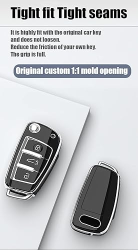 Miniatura 4 de ontto Funda para llavero Audi Flip Key Fob para A1 A3 A6 Q2 Q3 Q7 cubierta remota para R8 RS3 RS6 S3 360Funda de protección completa para llaves de