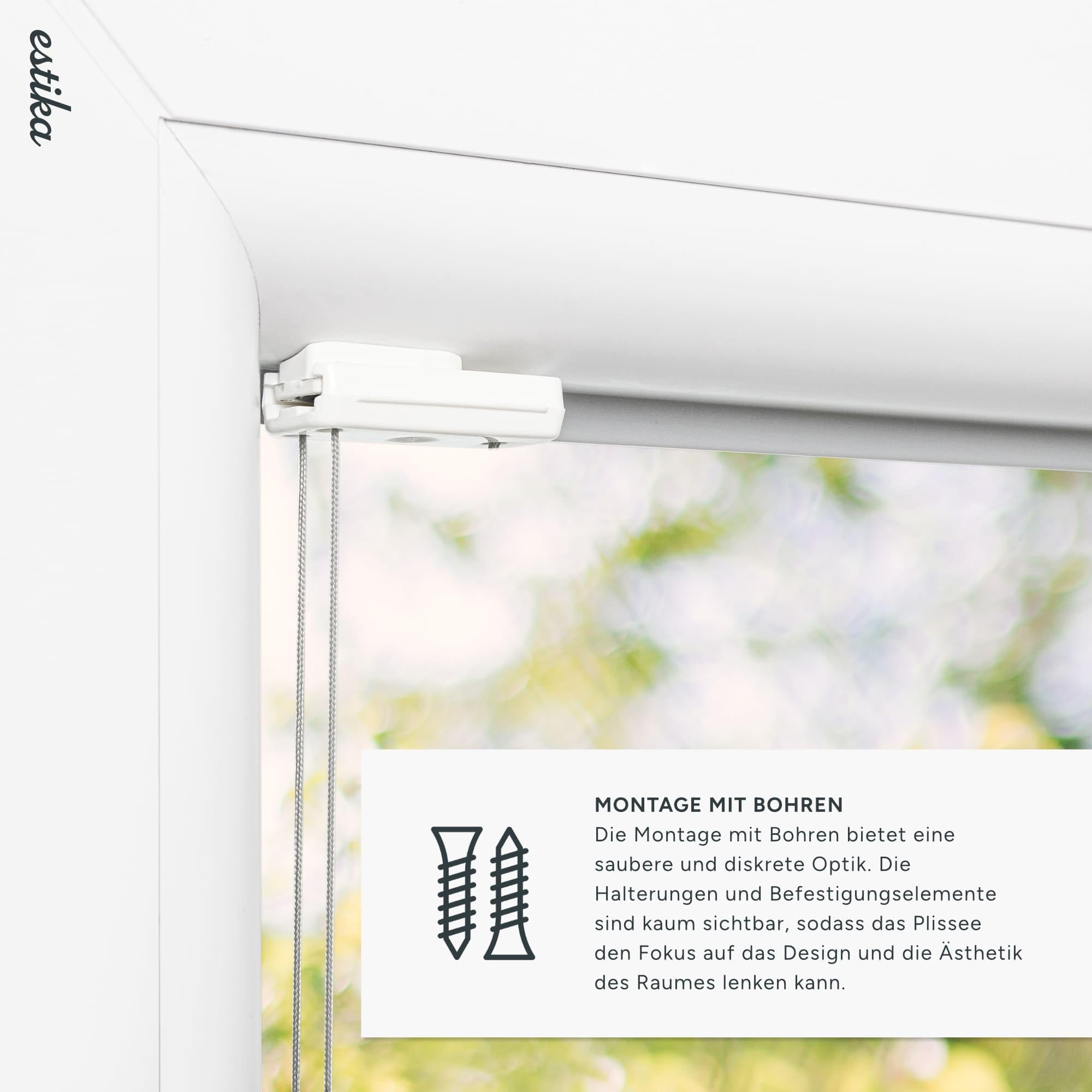 Estika Plissee mit Bohren 65 cm x 100 cm - Weiß - Rollos für Fenster, Jalousien Fenster für innen, Raffrollo, Fensterplissee