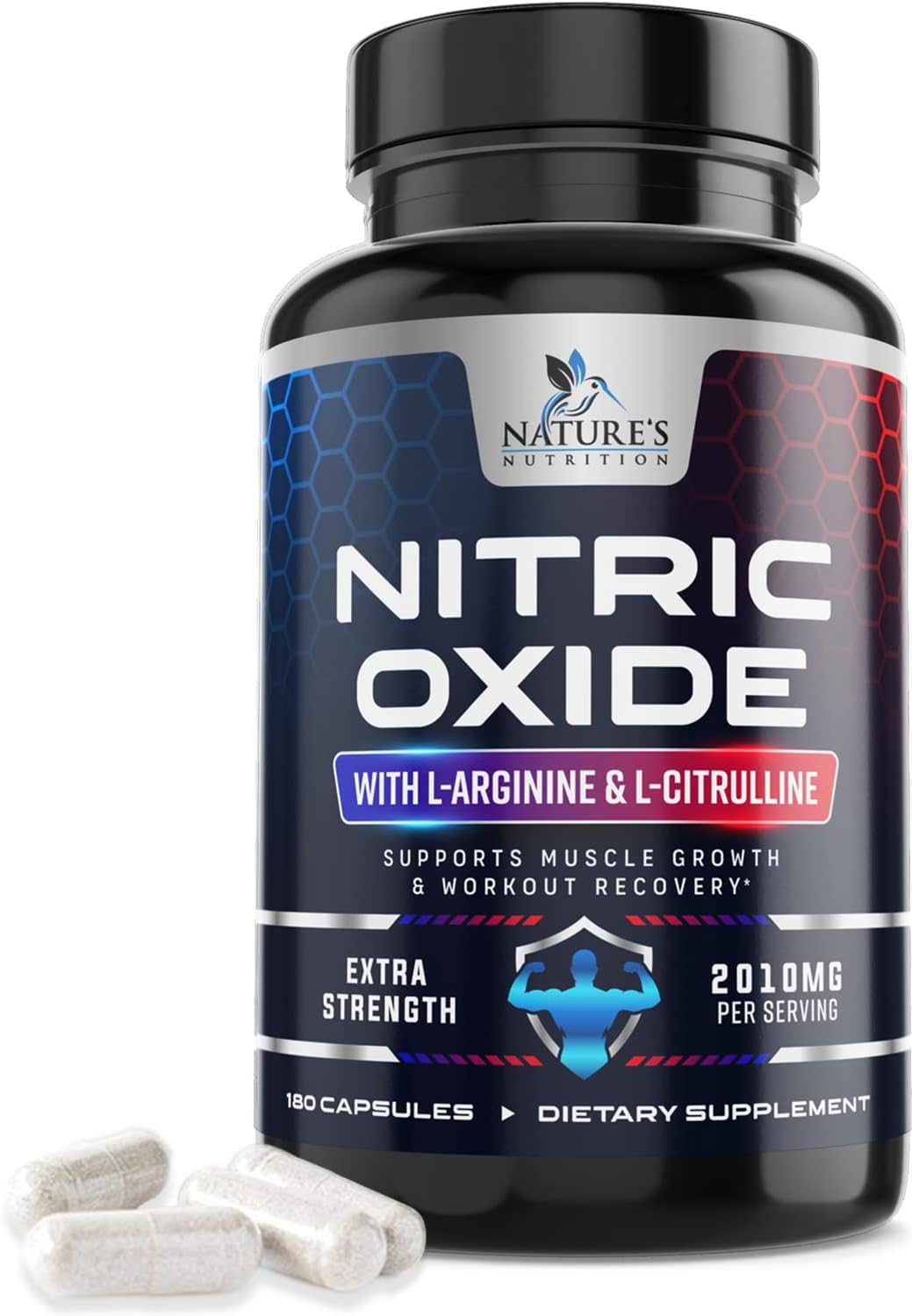 Extra Strength Nitric Oxide L-Arginine Supplement 2010mg - Citrulline Malate, AAKG, Beta Alanine - Premium Muscle Building Nitric Oxide Booster for Strength & Energy to Train Harder - 180 Capsule : Health & Household