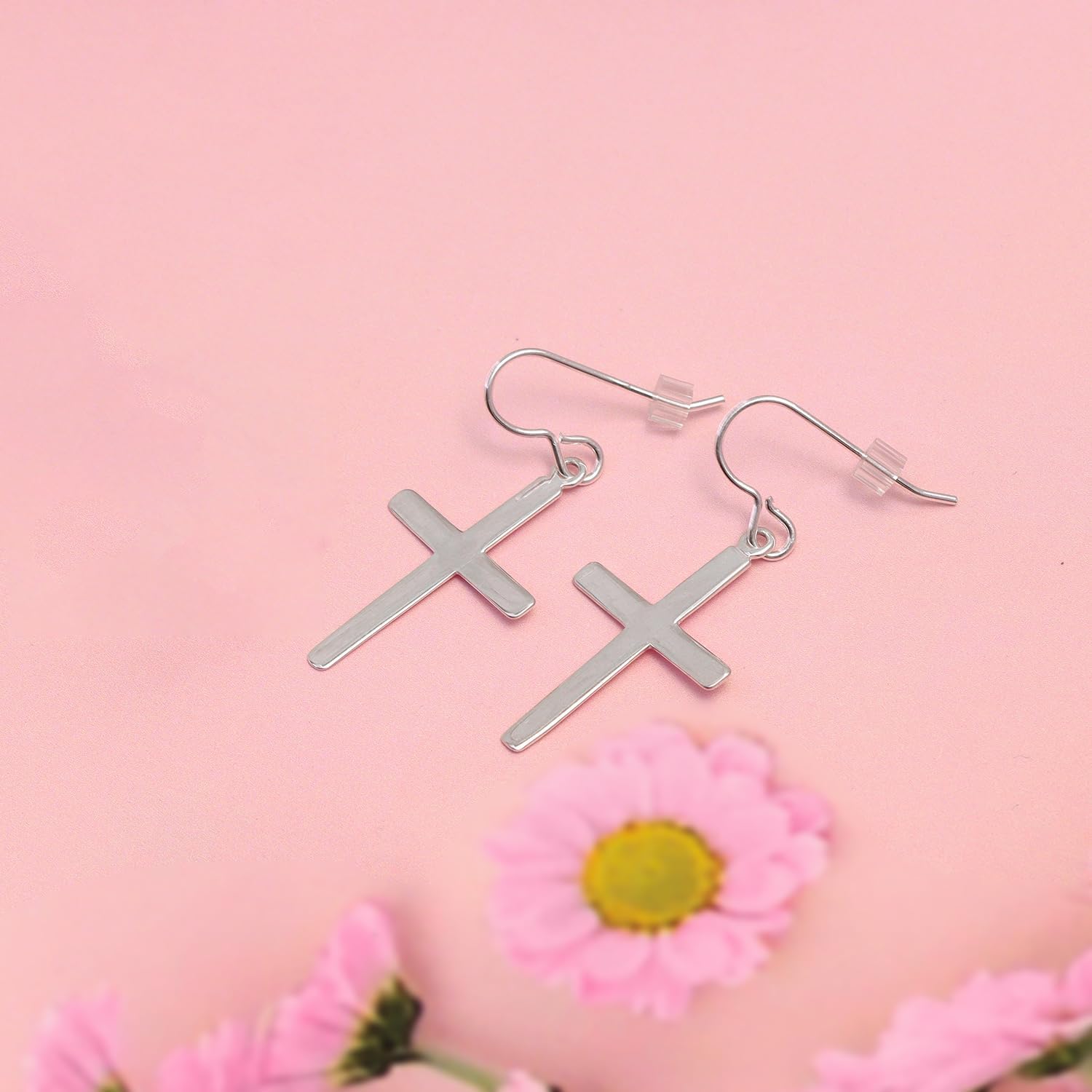 LeCalla 925 Sterling Silver Cross Earrings for Women and Men | Classic Unisex Christian Cross Dangler Earrings Silver | Religious Gifts for Women - Image 3