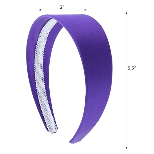 Miniatura 5 de Vincha dura sin dientes de 2 pulgadas de ancho de satén para mujeres y niñas de la marca Motique Accessories, Púrpura