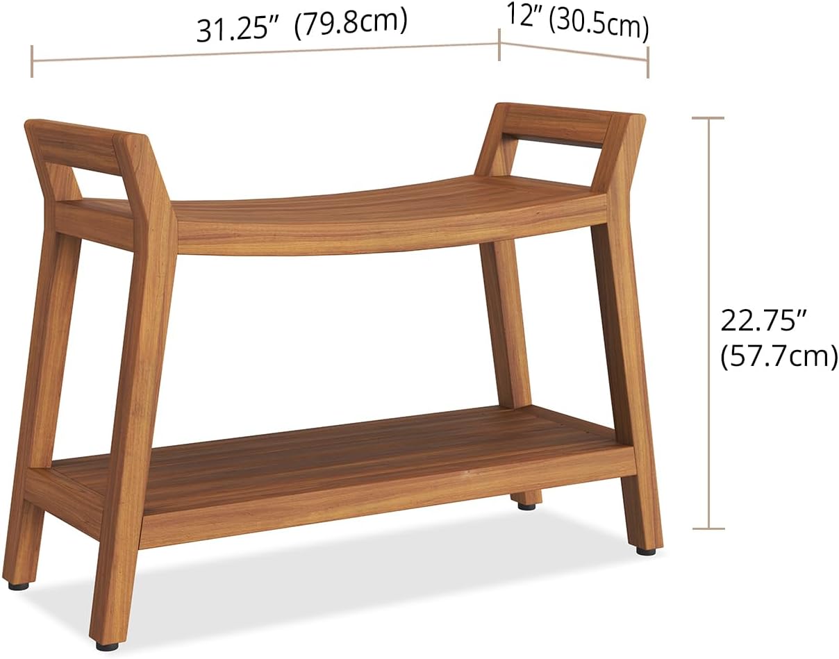 Patented Asia Ascend Estate Teak Shower Bench with Shelf