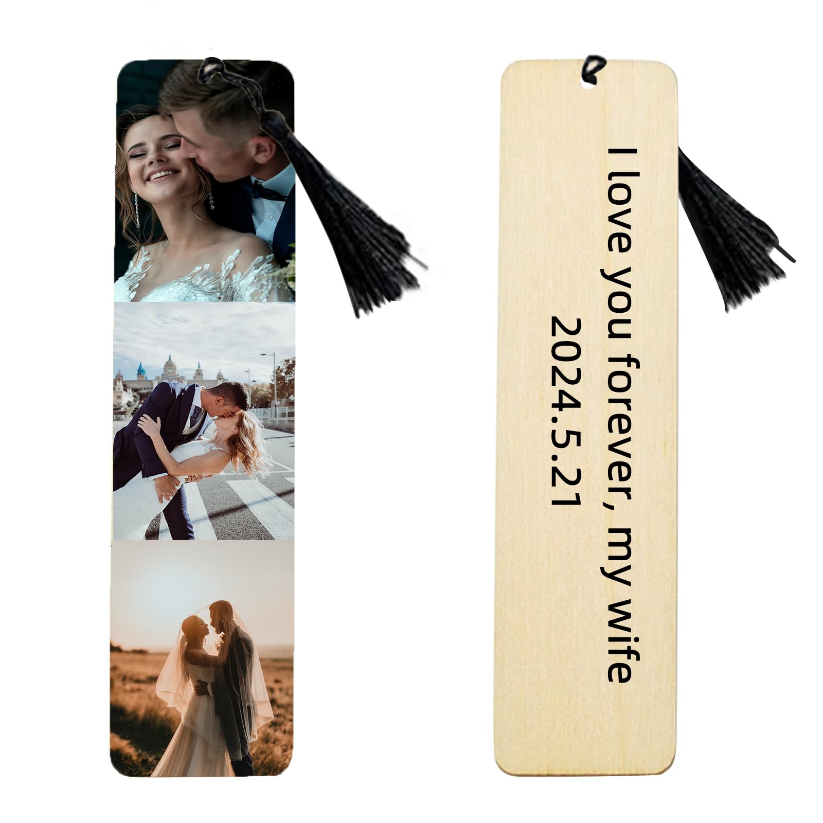 Marcapaginas Personalizado Con Fotos y Texto,Grabado a Doble Cara,Madera Marcapaginas,Marcapaginas Originales,Regalo para Familiares y Amigos. (3fotos)