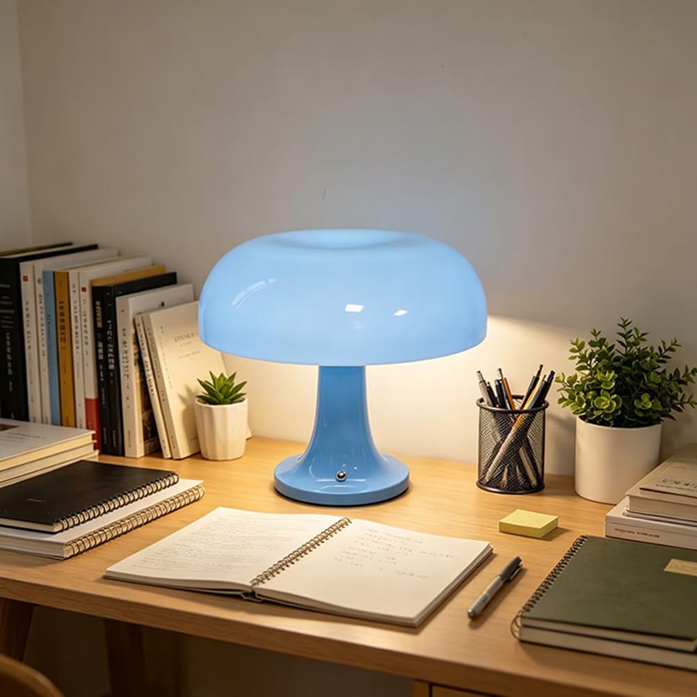 EaEa Pilz Lampe Kabellos Blau LED Tischlampe Akku Dimmbar Touch Nachttischlampe 3000k-6000k Aufladbar Acryl Pilz Tischleuchte für Schlafzimmer Wohnzimmer Esszimmer