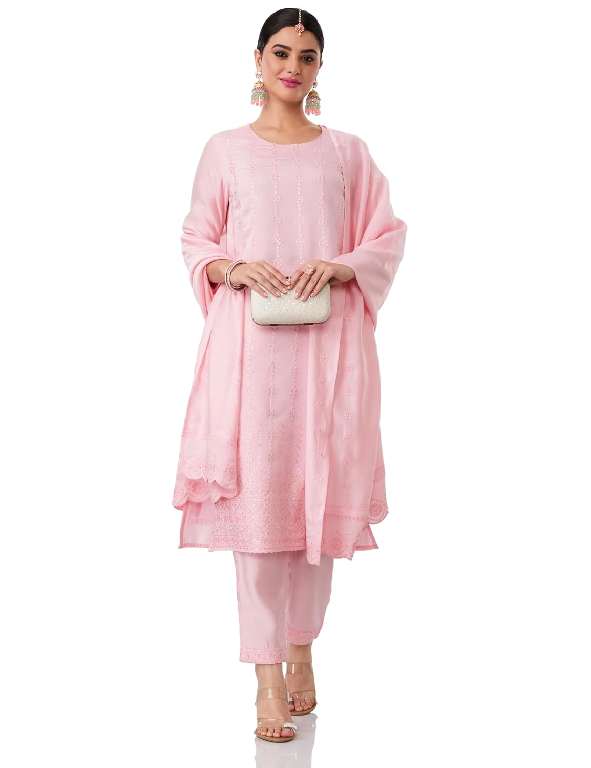 Amazon Brand – Myx Women’s Embroidered Kurta Pant Set with Dupatta (Available in Plus Sizes)