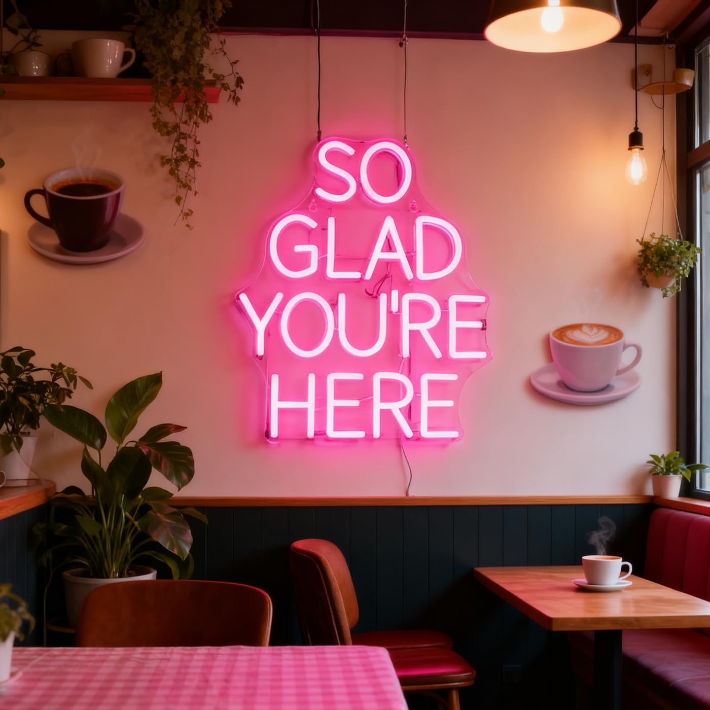 LED "So Glad You Are Here" Segno Neon Parola/Lettere Rosa Alimentato USB Luci al Neon per Bar Coffee Room Home Art Wall Decor Compleanno/Festa di Nozze Finestra Soggiorno Decor (rosa)