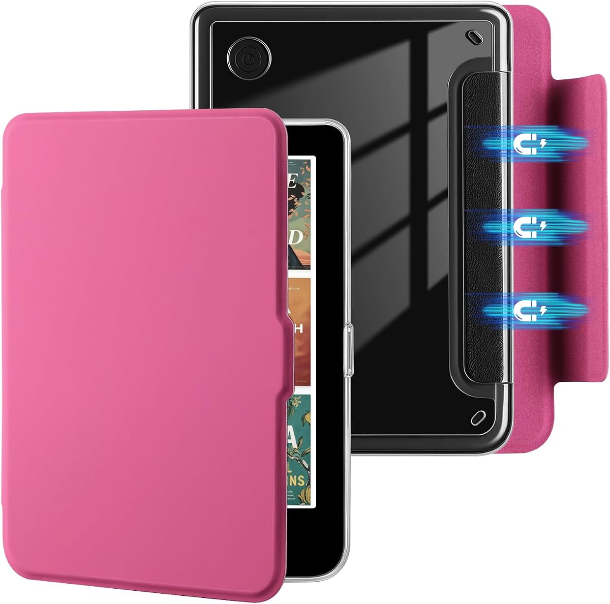E NET-CASE Estuche magnético desmontable para eReader Kobo Clara Color (2024) /Clara BW(2024) /2E(2022) de 6", parte trasera ultra transparente, fácil de quitar y colocar, encendido/apagado automático (frambuesa)