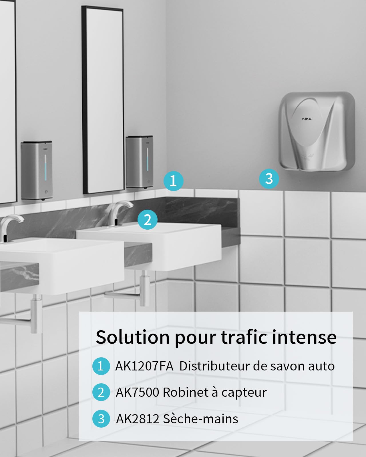 AIKE Distributeur De Savon Moussant Automatique, Murale pour Usage Commercial, 1000ML Acier Inoxydable pour Savon À Mains Moussant, AK1207FA