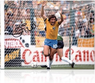 Zico Signed Brazil Soccer Photo 1982 Goal