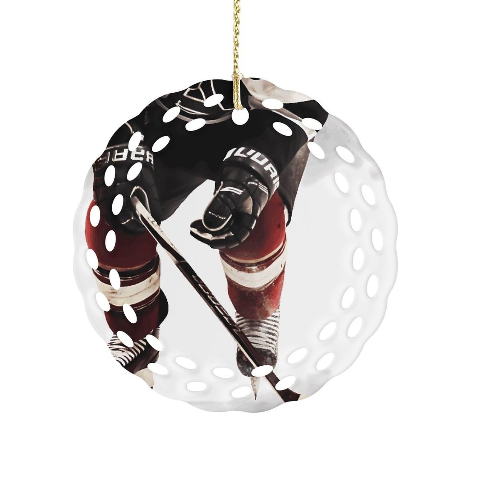 Btcowzrv Style Ice Hockey Pattern Ceramic Ornament,Round Ornaments With Hole Easy To Hang,Hanging Ornament For Wedding Party Home Window Garden Christmas Day Decor