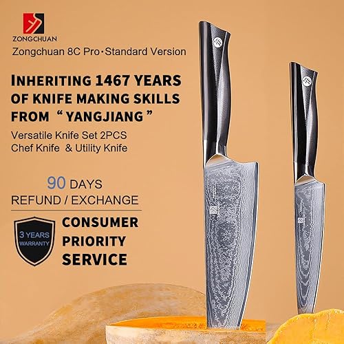 Miniatura 2 de zongchuan 8C Pro Personal Chef Ideal Series - Juego de cuchillos de cocina de Damasco, 2 piezas, cuchillo de chef de 8 pulgadas y cuchillo