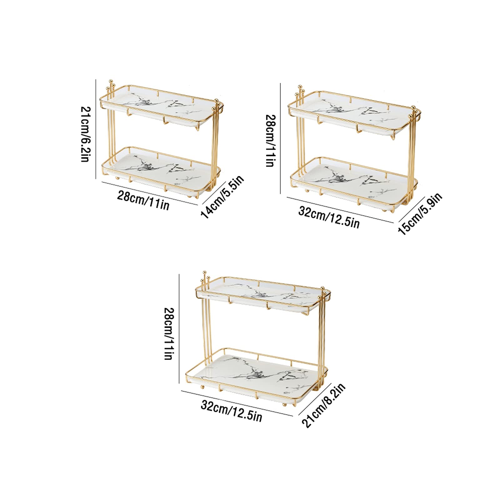 Bandejas para Tartas Mesa de cupcake rectangular Mesa de postre de cerámica europea con soporte de metal Torta de dos niveles Pantalla Pantalla de pastelería decorativa Soporte para Cupcakes