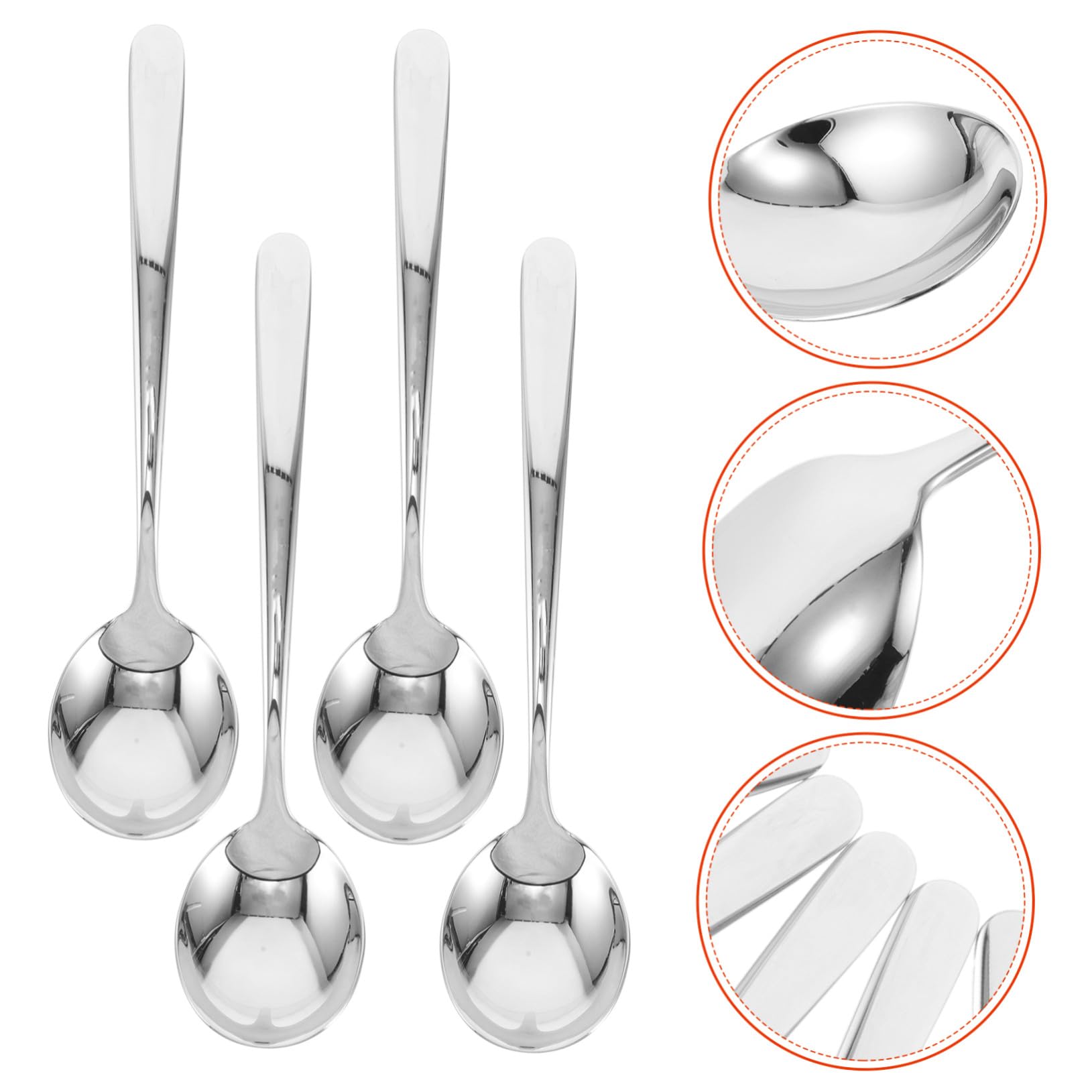 Große Runde Suppenlöffel aus Edelstahl für Tischservice | Silber, Elegante Glatte Form, Komfortabler Griff, Spülmaschinengeeignet, 8 Stück für Familie