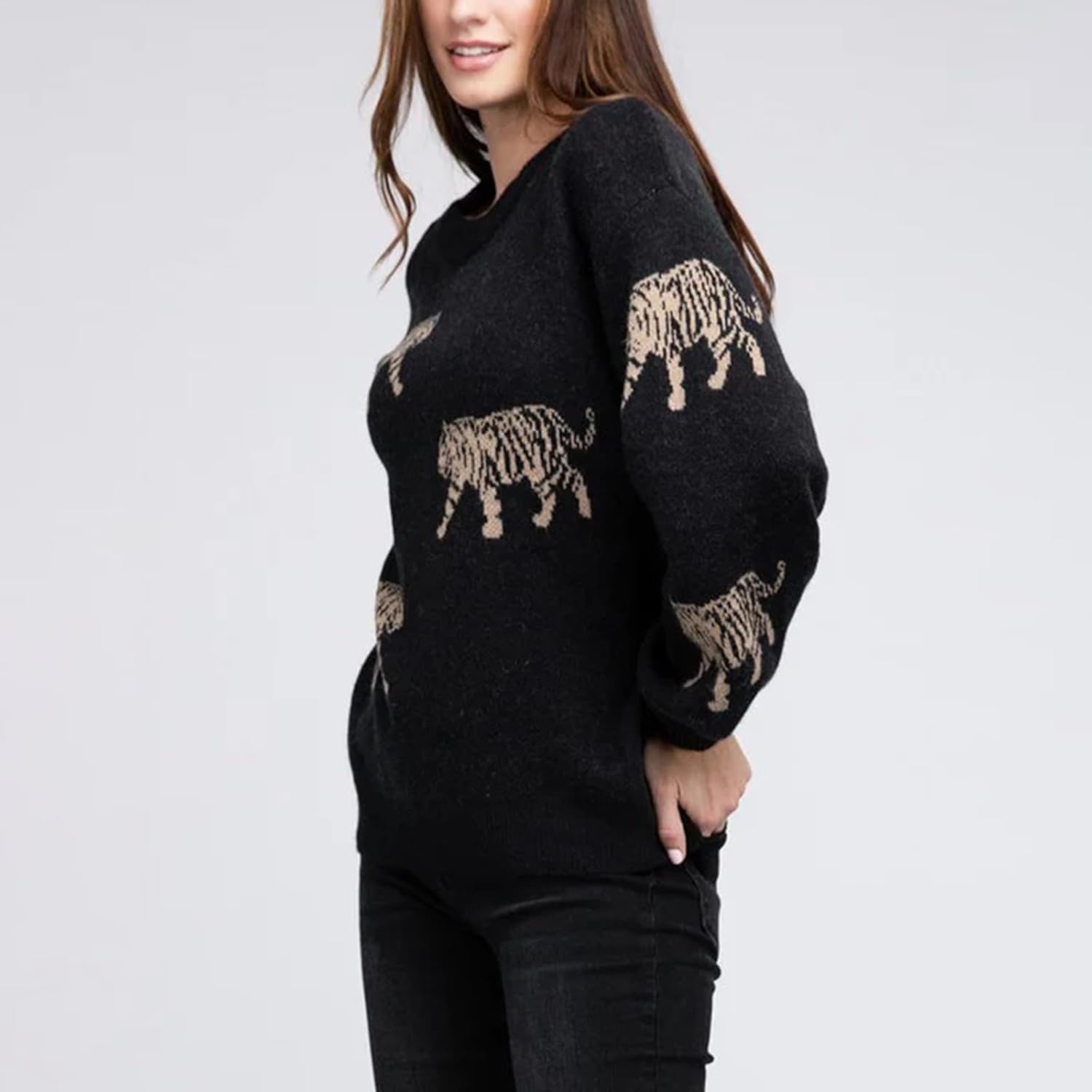 Women Y2k Sweaters Vintage Tiger Print Long Sleeve Pullover Sweater Fall Knitwear Streetwear - Image 5