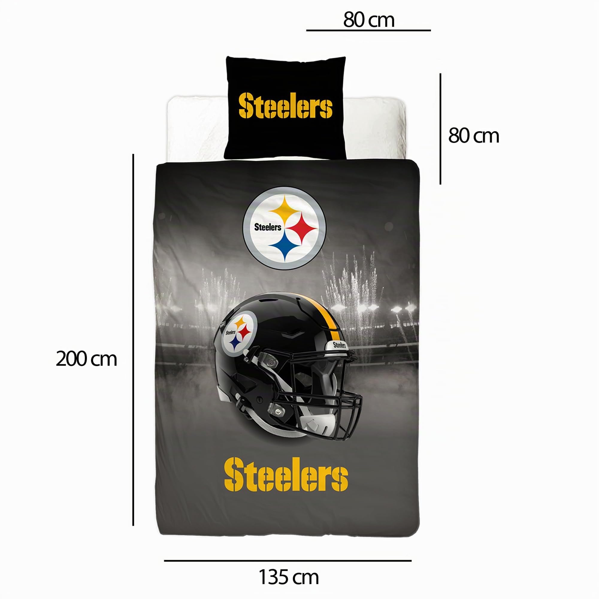 NFL Bettwäsche Pittsburgh Steelers 135 x 200 cm + 80 x 80 cm 100% Baumwolle in Renforcé-Linon-Qualität Reißverschluss American Football Fan Super Bowl Steely McBeam Wende-Bezug deutsche Größe