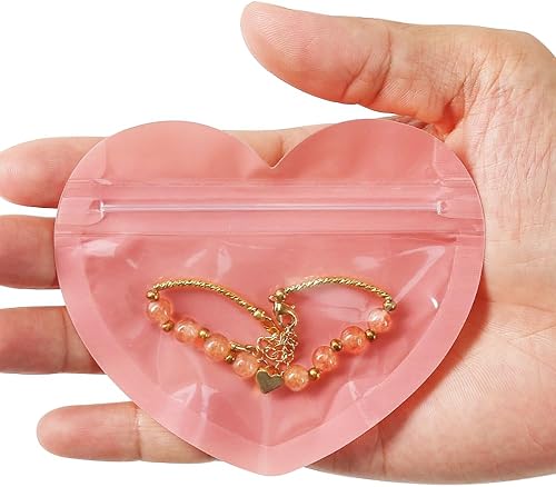 Miniatura 3 de 100 mini bolsas para pequeñas empresas, bolsas de joyería en forma de corazón de 2 x 3 pulgadas, bolsas transparentes de Mylar con cierre de