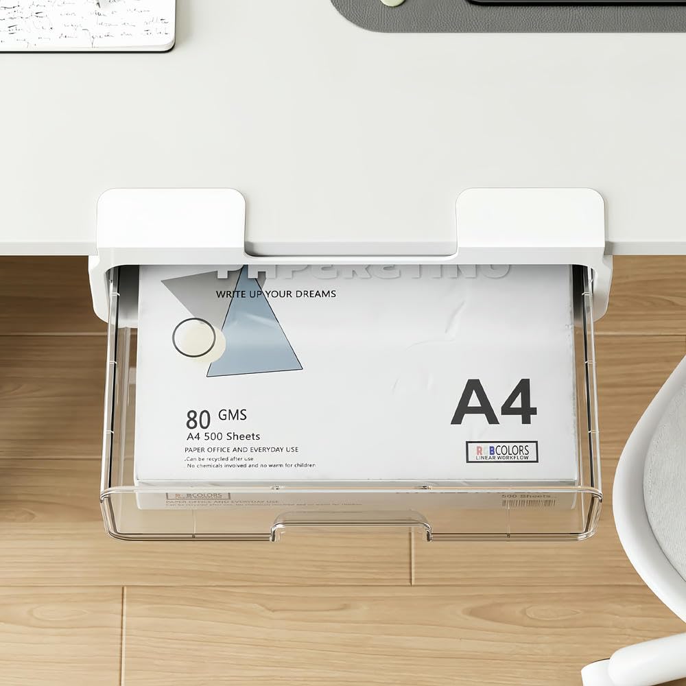 SYJYM - Organizador de cajones ocultos para debajo del escritorio, diseño transparente, suministros de oficina, cosméticos, ahorra espacio, cajón de escritorio para el hogar