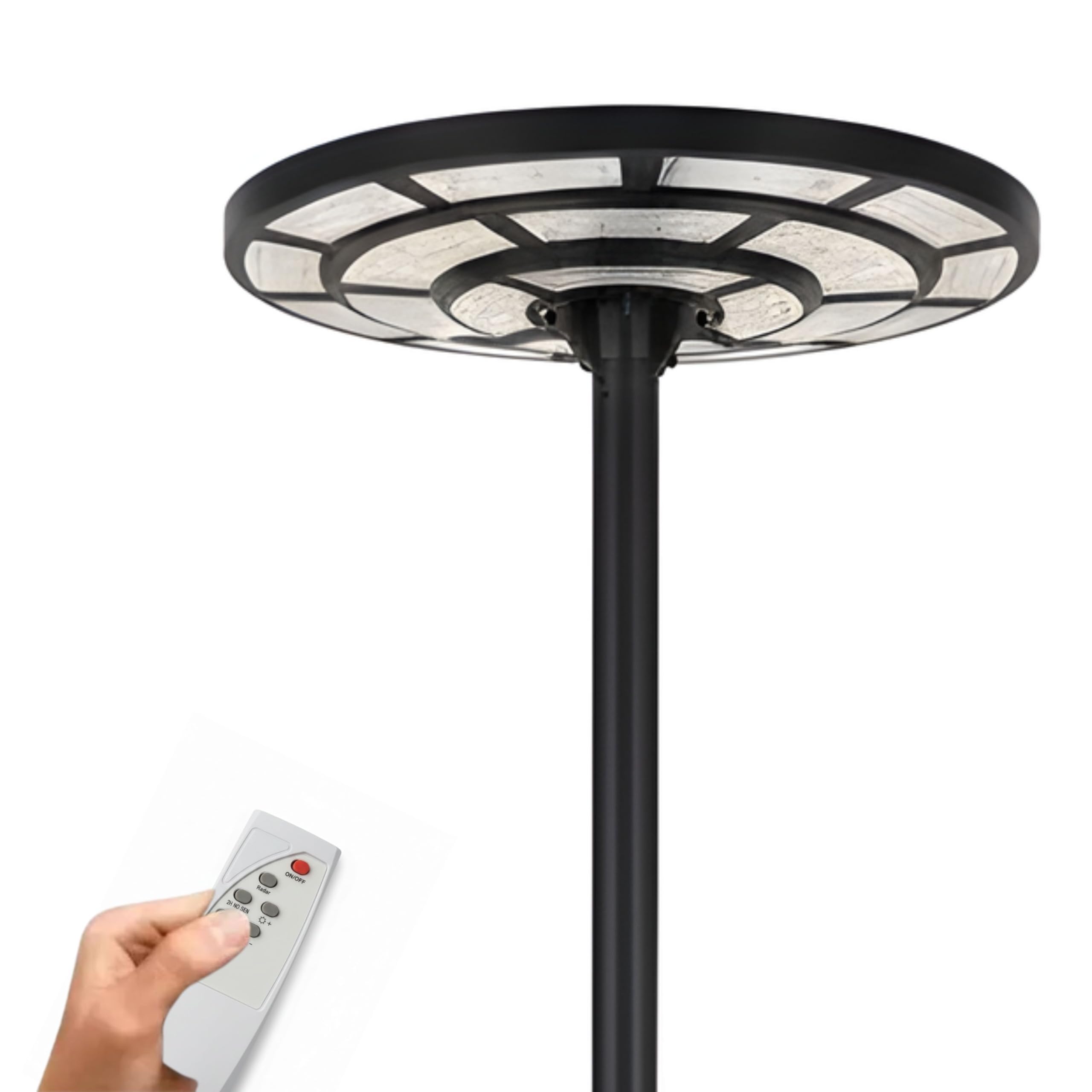 YASTA Lampione Solare da Giardino Esterno 2000 Watt Ø 61cm Faro Led Stradale Forma Ufo Con Telecomando Luce Fredda Lampada con Sensore Movimento e Crepuscolare IP67