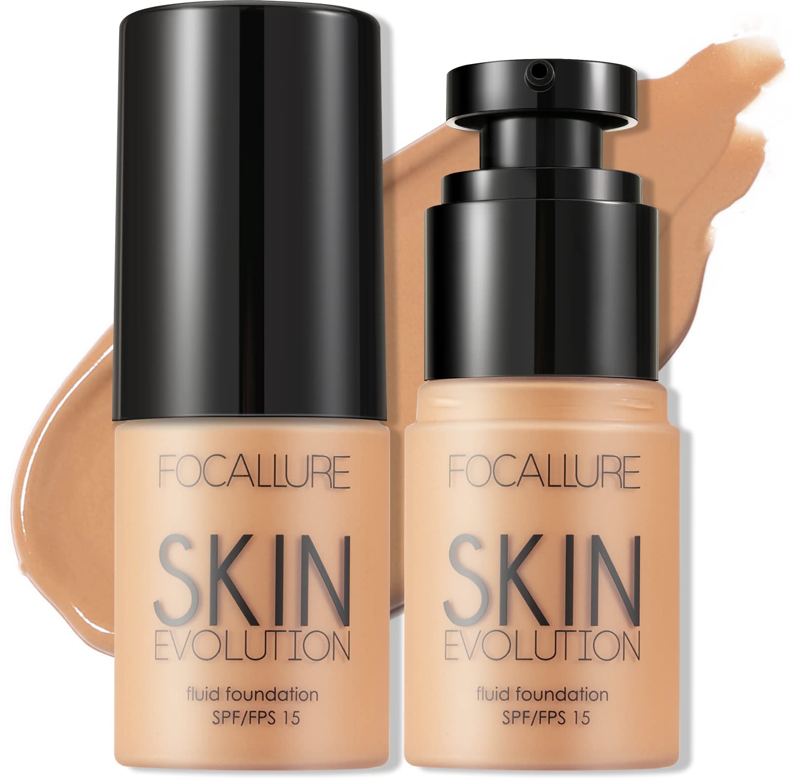 FOCALLURE2 Pcs Liquid Foundation, Skin Evolution Foundation + Concealer, Full Coverage Foundation Makeup, Durable, Waterproof, Oil-Control, Hides Wrinkles & Lines, Honey