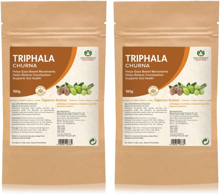 Maharishi Ayurveda Triphala Churna -100 g Pack of 2 | Triphala Powder with Haritaki, Amalaki, Vibhitaki | For Bowel Movement | Relieves Constipation | For Digestion, Gut Health, Gas & Acidity Relief