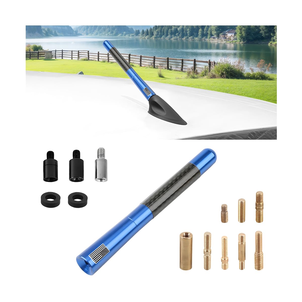 Car Antenna, 4.72 Inch Flexible Vehicle AM FM Radio Signal Mast for Enhanced Reception, Roof Mount Automotive Antenna Replacement Accessories, Universal for Truck Motorcycle RV (Blue)