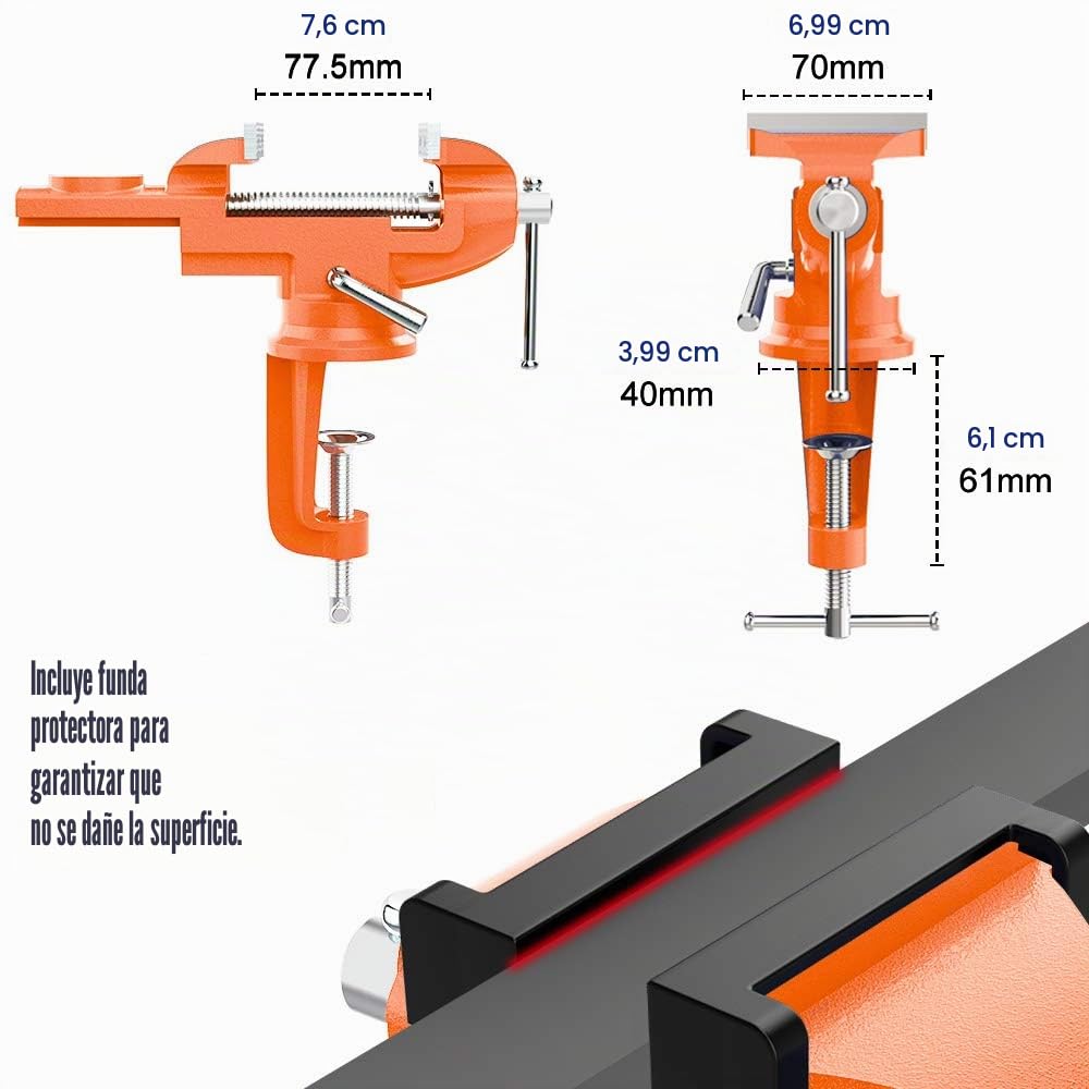Nuovoware Tornillo de Banco de Trabajo, 70mm Tornillo de Sujeción Pesada Universal de Precisión con 360° Base Giratoria, Abrazadera de Banco para Carpintería Metalurgia Conducto de Corte - Naranja