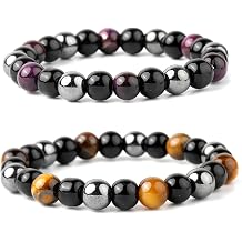8MM Black Obsidian Hematite Colorful Tiger Eye Triple Protection Bracelet Beads Set Amethyst Howlite Beads Bracelets for Men Women
