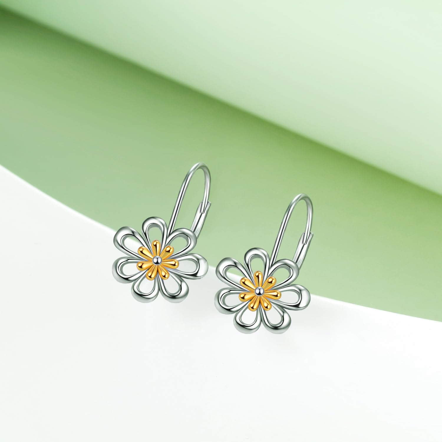 Orecchini Margherita Argento Sterling Placcato Oro Piccoli Orecchini Pendenti a Forma di Fiore Margherita con Chiusura Leverback Gioielli Cerchi Regali per Donne Fidanzata (Orecchini margherita)