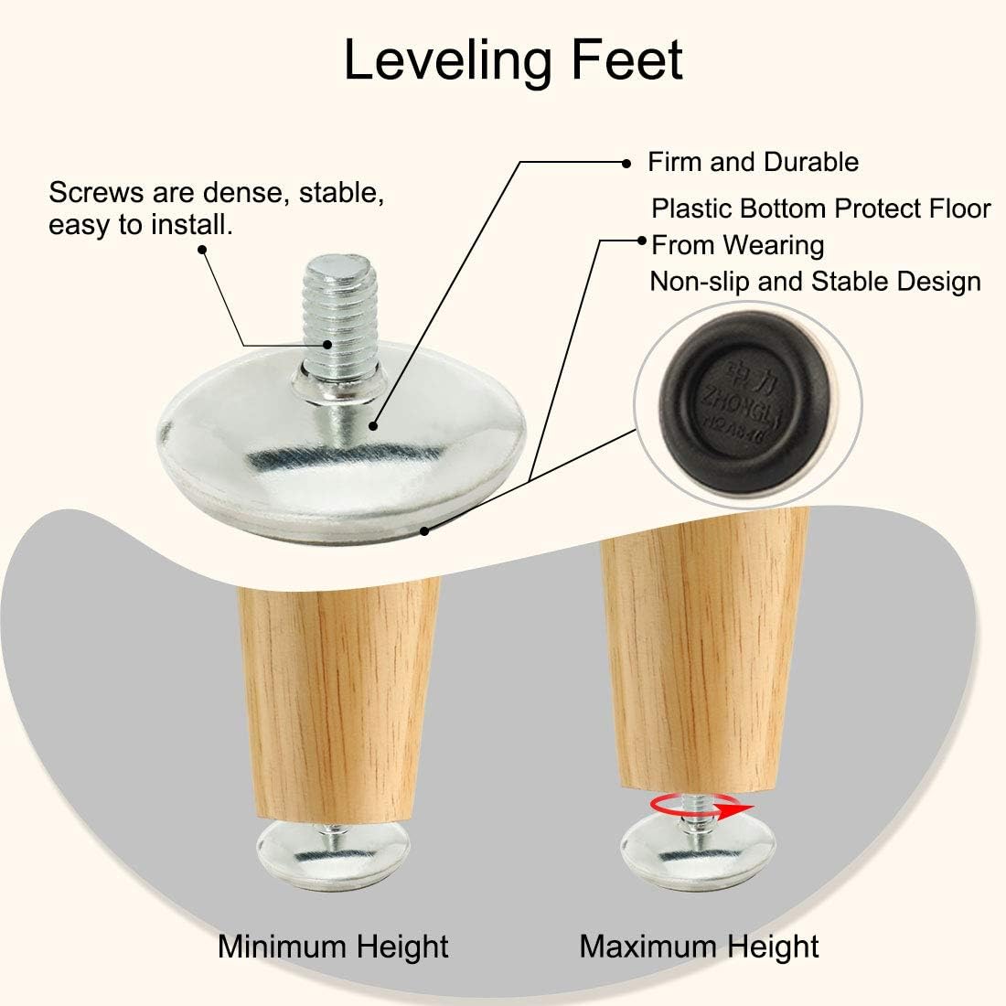 sourcingmap M6 x 10 x 30mm Furniture Glide Leveling Feet Adjustable Leveler Floor Protector for Table Sofa Leg 24 Pack - Image 5