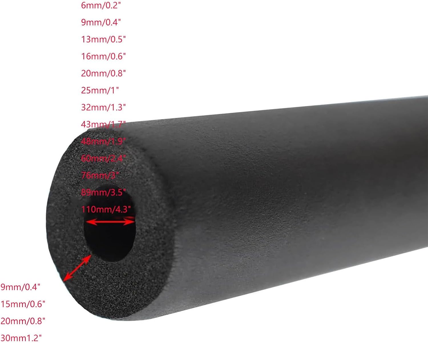 Pipe Insulation Foam Tube Lagging Insulation ID 6*9mm/0.2"*0.4" Heat Preservation for Antifreeze Insulation, Handle Grip, Black(ID76*30mm/3.0"*1.2")