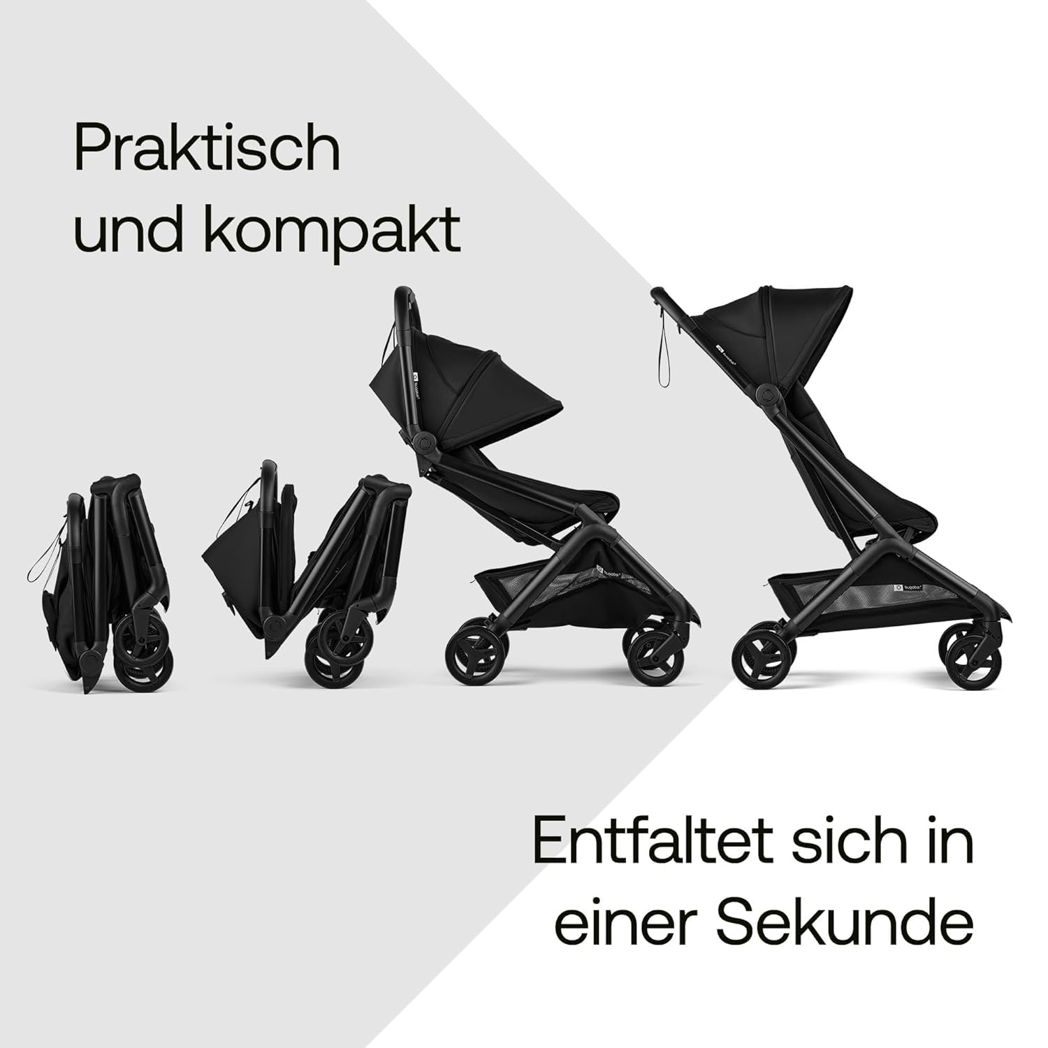 Bugaboo Butterfly 2 Reisebuggy Set – leichter, faltbarer Kinderwagen mit Sicherheitsbügel & Regenabdeckung – Handgepäckgröße, mit Liegefunktion – ab 6 Monaten bis 4 Jahre – Heritage Black