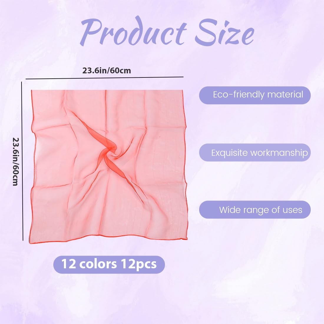 12 Pezzi Foulard Giocoleria,60 x 60 cm Foulard Colorati Per Bambini, Foulard Colorati, Foulard da Danza, Foulard da Ginnastica,Feste per Bambini e Giochi di destrezza