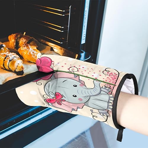 Miniatura 5 de Juego de manoplas de horno y soportes para ollas con diseño de flores de elefante, guantes de horno antideslizantes resistentes al calor y tapete de
