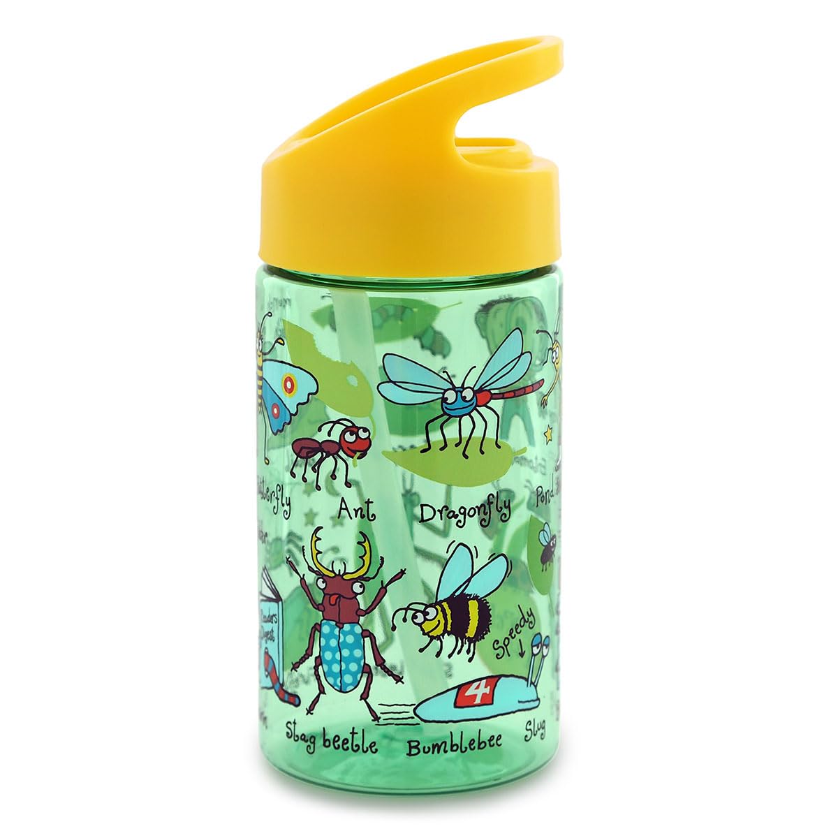 Tyrrell Katz Kids Bugs Printed Flip Top Drinking Bottle in Green with Straw - Dishwasher Safe Lightweight Children's School Water Flask - 400 ml โ image 1