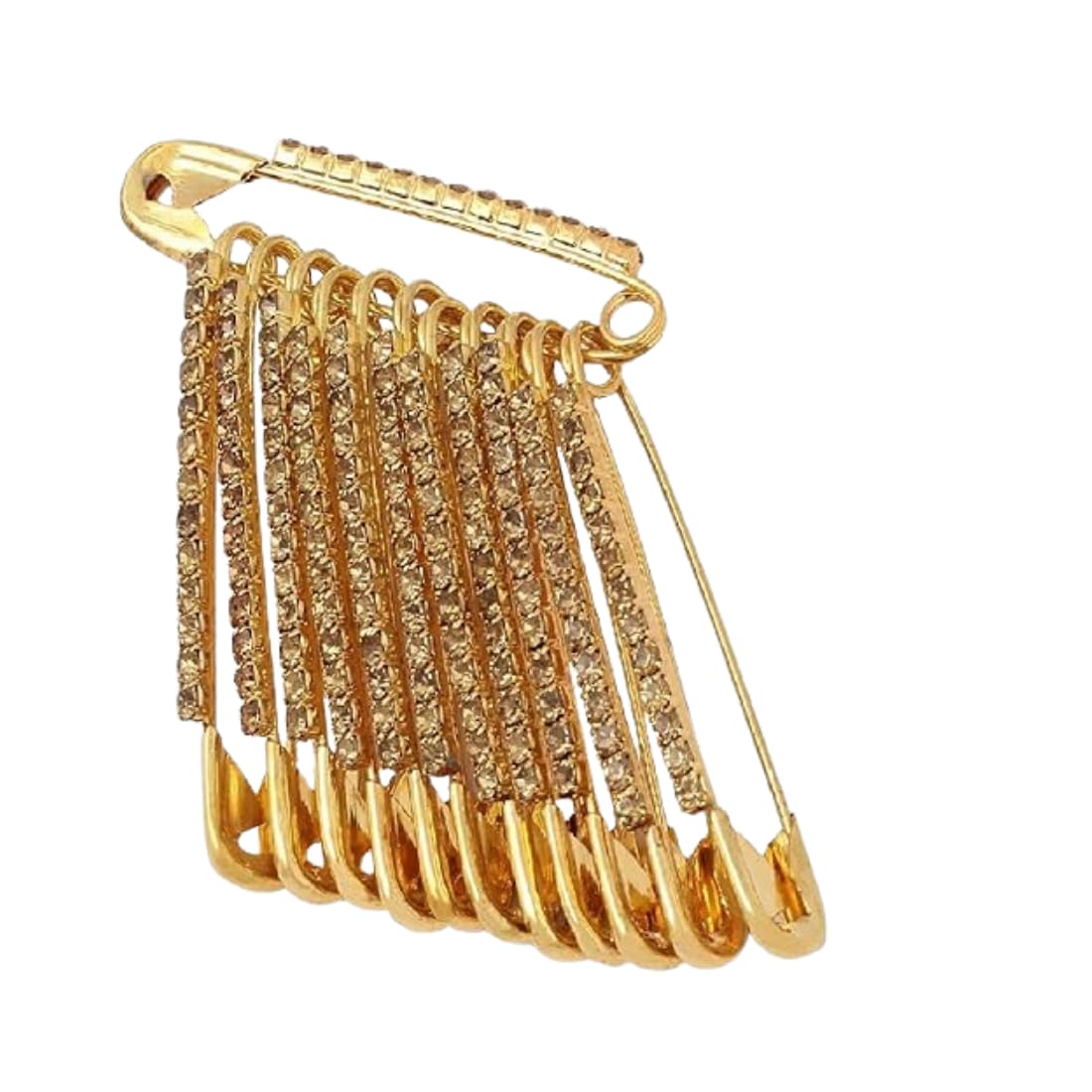 Sharanya Fashions | Safety Saree Dress Kurtis Pins Pallu Dupatta Chunari Scarf Sari Pleats Clip Pin for Women (Gold with Gold color Stones - 12pcs)
