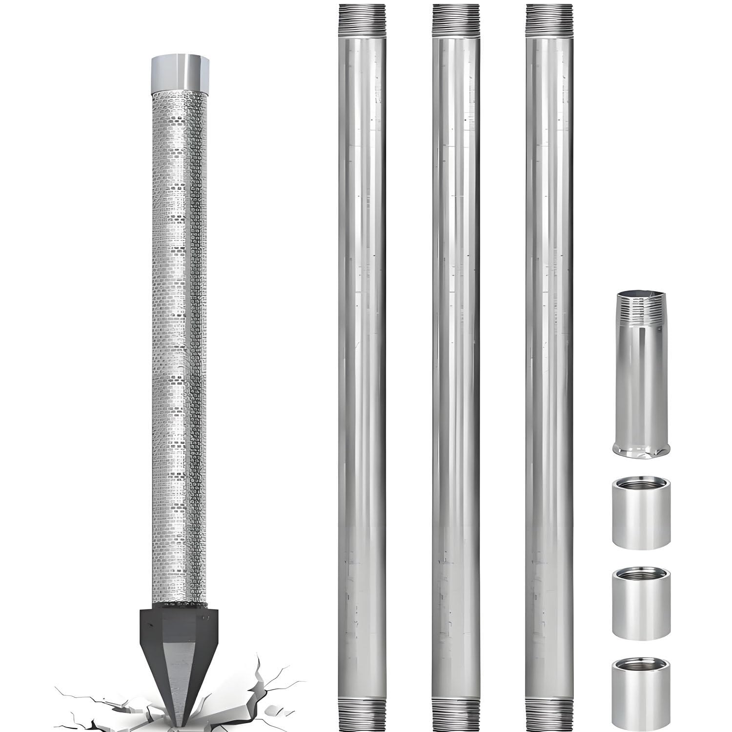 Kit professionale pozzo punta filtrante – tubi zincati e punta inox 6MKit | Set completo 6m con filtro 60 mesh. Perfetto per irrigazione e falde.