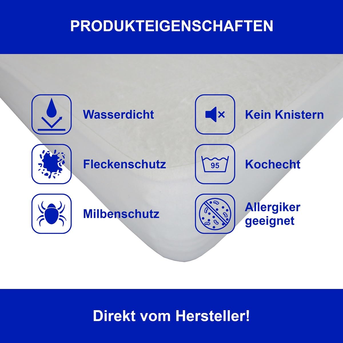 Dukal | wasserdichte Molton-Auflage für Topper 100 x 220 cm | mit Spannumrandung | Ober-/Unterseite aus Kalmuck-Molton (100% Baumwolle) | Innenschicht wasserundurchlässig | Made in Germany