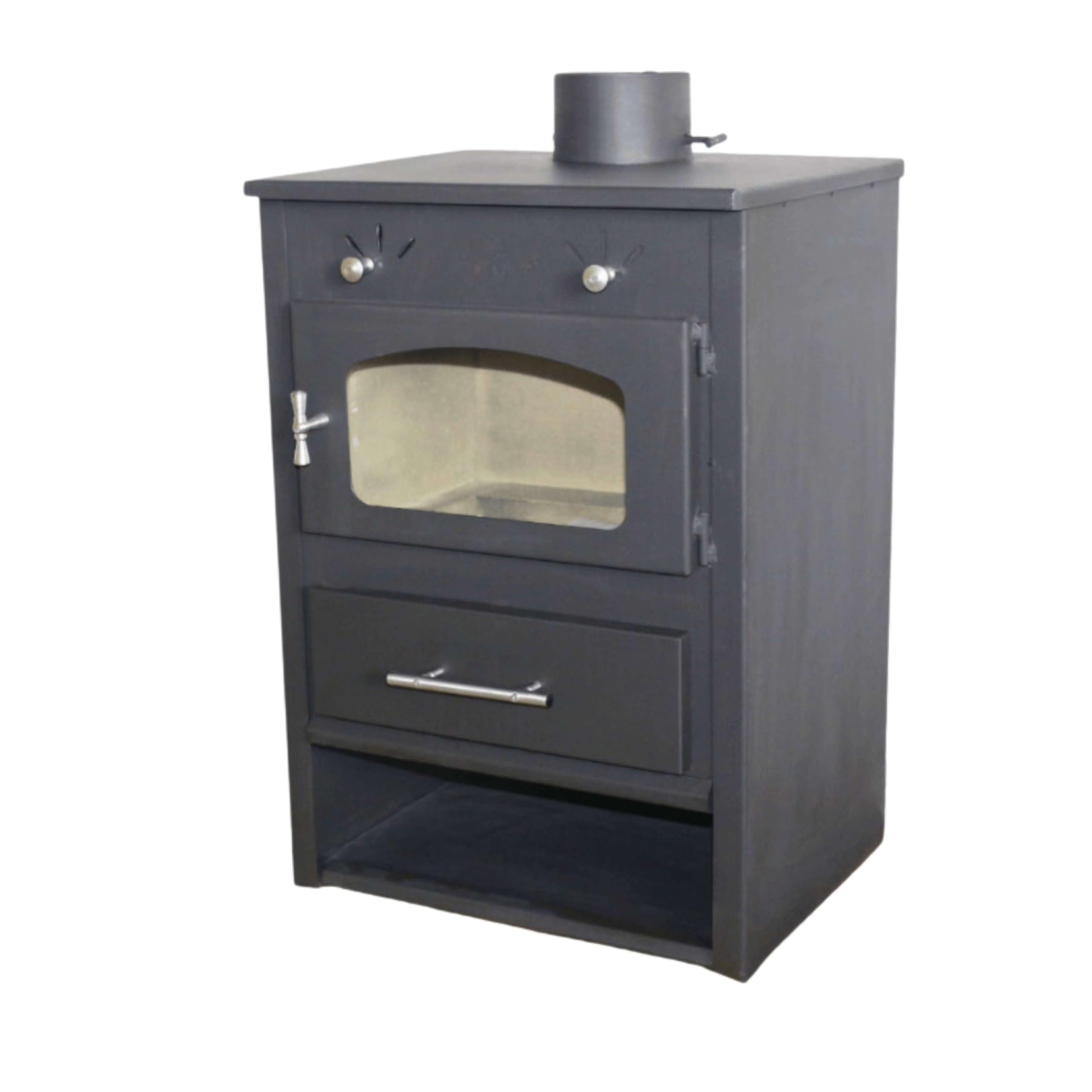 Stufa a Legna in Acciaio 6.9-11 kW Roma con Vetro Ceramico Ampia vista fuoco Portalegna